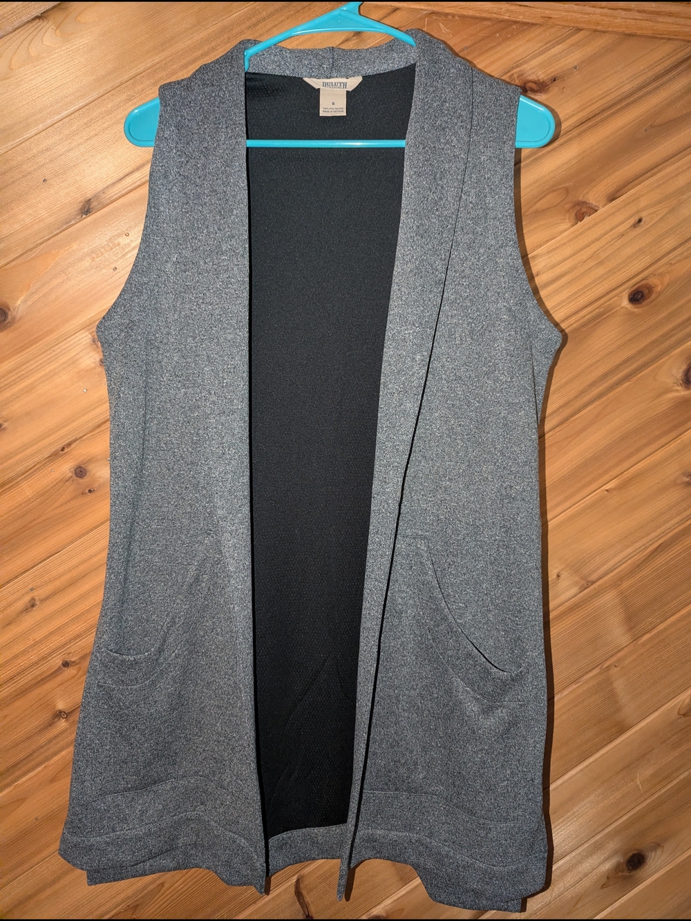 Duluth Trading Co Gray Open Front Duster Vest Cardigan Pockets Size S Small
